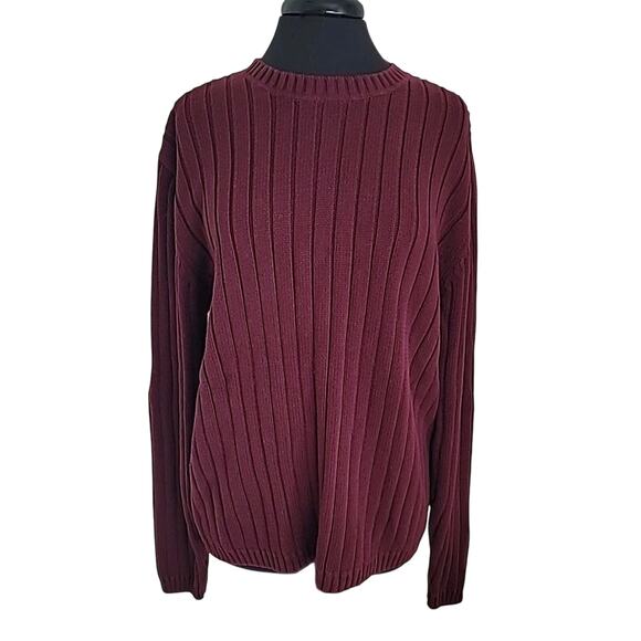 VTG Eddie Bauer Men’s Heritage Fisherman Knit Sweater XL Burgundy Crew Pullover - Picture 2 of 9